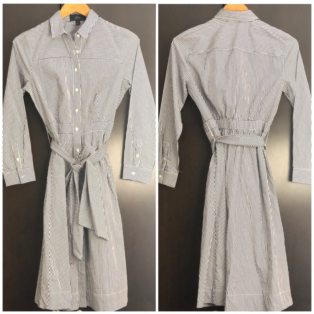J Crew Striped Waist Tie Shirt Dress - Picture 6 of 8